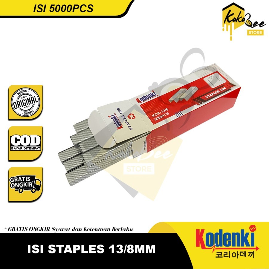 Isi staples hekter tangan manual stapler gun 13/8mm isi staples R23 - Isi staples tembak 8mm 13/8 gun tacker stapler R23 13/8 isi 5000 pcs dan isi staples 13/8 mm Kodenki stapler gun manual R23 tangan anak hekter