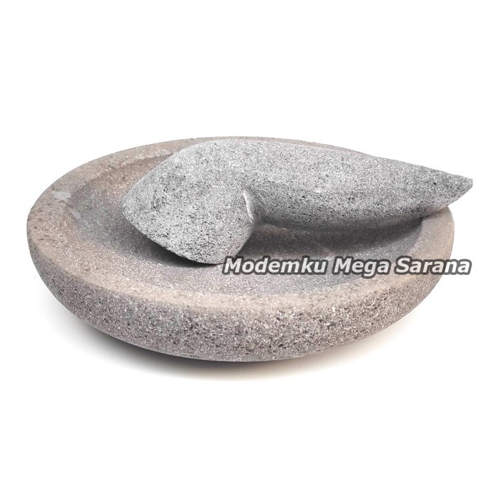 Cobek Batu Asli Original + Ulekan Munthu Muntu Muntilan Merapi - 25 cm