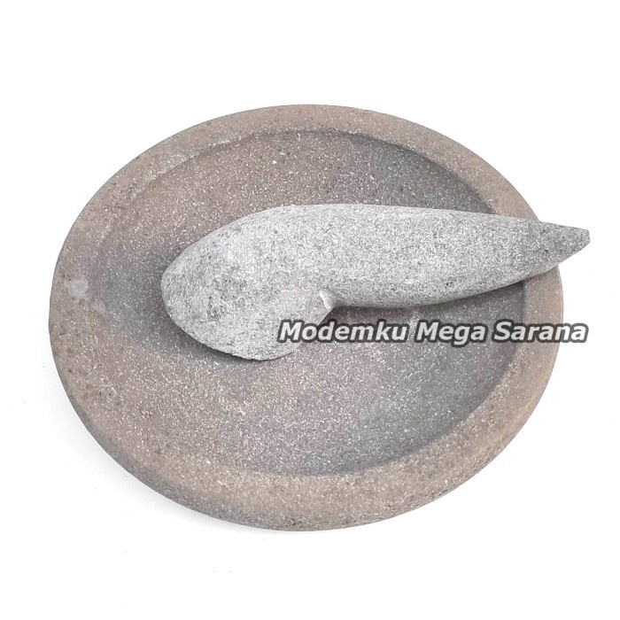 Cobek Batu Asli Original + Ulekan Munthu Muntu Muntilan Merapi - 25 cm