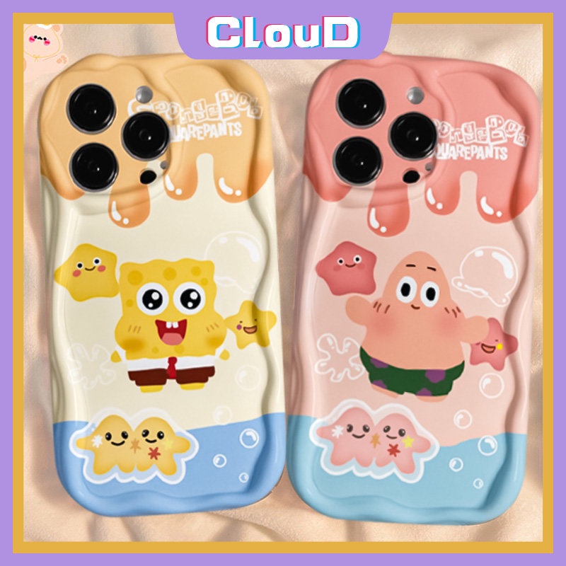 Untuk Samsung A12 A04 A13 A23 A52 A32 A03 A02s M01s A52s A20 A30 A50 A24 A04s A50s A51 A30s A10s A31 A03s A20s A21s A14 A11 SpongeBob Patrick Ice Cream 3D Wavy Curved Edge Cover