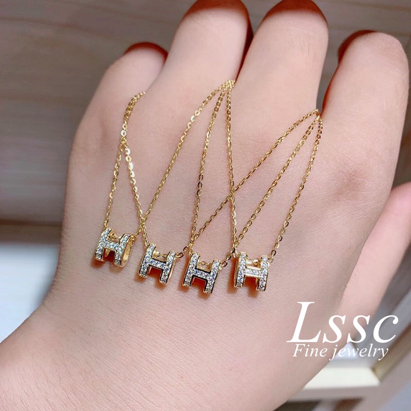 Kalung Titanium Huruf H Berlian Emas 18K Anti Karat Aesthetic Cantik Korea Aksesoris Wanita Perhiasan