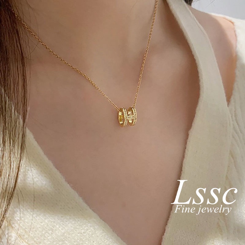 Kalung Titanium Huruf H Berlian Emas 18K Anti Karat Aesthetic Cantik Korea Aksesoris Wanita Perhiasan