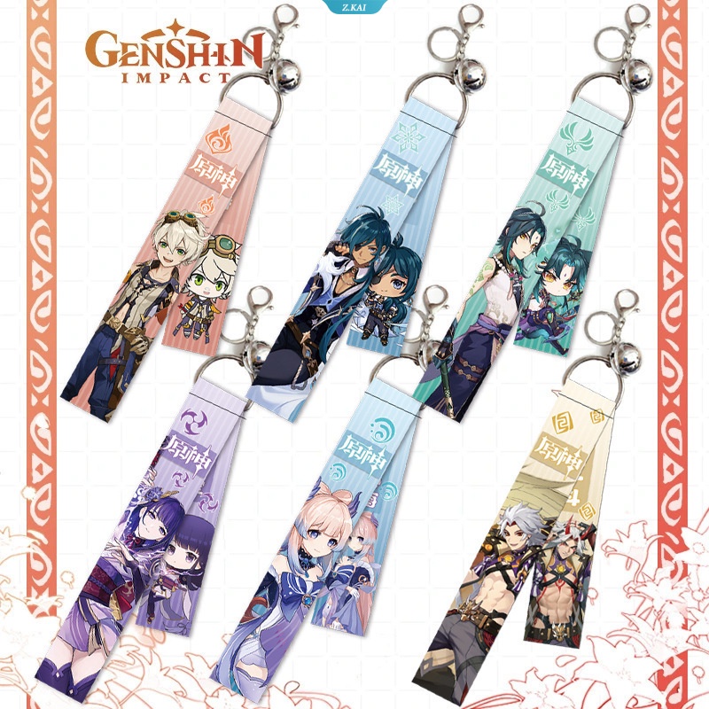 Genshin Impact Wander-Scaramouche Kamisato Ayaka Klee Nahida Ganyu Kartun Anime Lanyard Bell Key Aksesoris Gantungan Kunci Siswa [ZK]