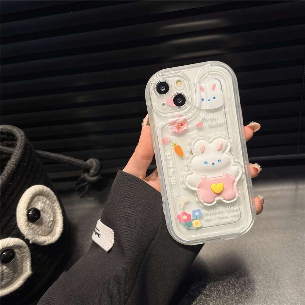 Ins Bening Airbag Beruang Kelinci Ponsel Case Untuk iPhone 14 Pro Max13 12 11 Pro MAX XR XS MAX 7 8plus Silikon Lembut Shockproof Penutup Belakang