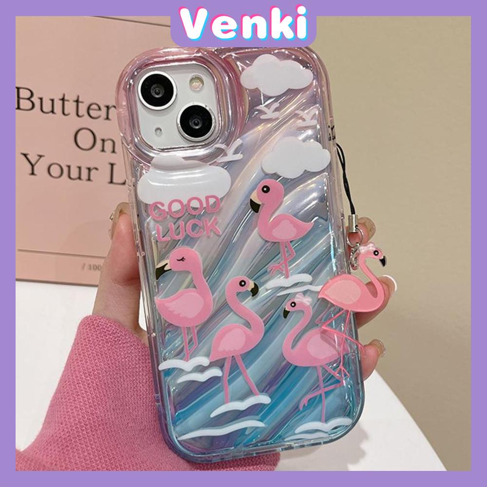 VENKI - Untuk iPhone 11 iPhone Case Laser Reflektif Bening Phone Case TPU Lembut Shockproof Airbag Ponsel Lucu Angsa Merah Muda Kompatibel dengan iPhone 14 13 Pro max 12 Pro Max XR XS 7 8