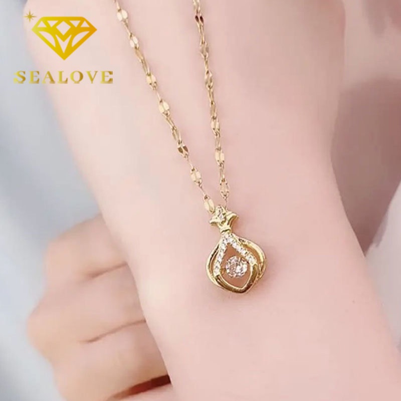 Kalung Titanium Wanita Anti Karat Berlian Keberuntungan Emas 18K Aesthetic Cantik Korea Aksesoris Perhiasan