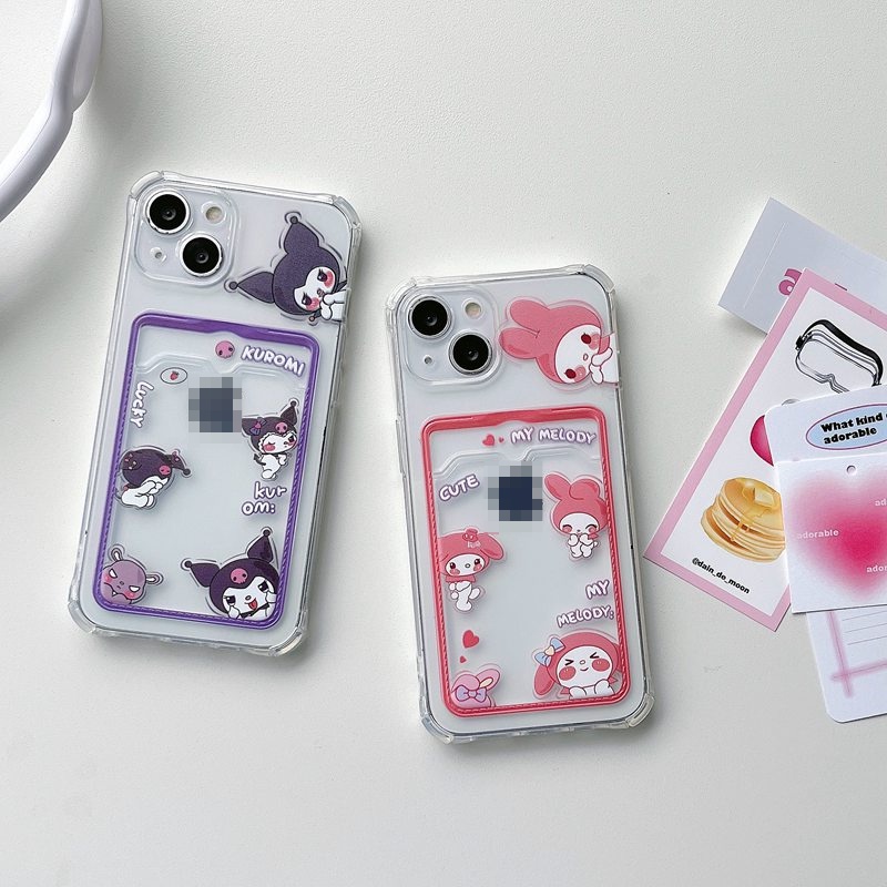 Card Case Cute Melody Kuromi Soft Case HP iP iPhone 14 13 12 11 Pro X XS XR Max 7 8 + Plus Girl Woman FTD Casing Apple