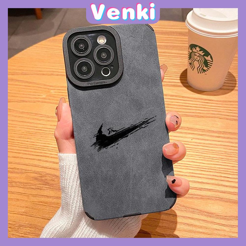 VENKI - Untuk iPhone 11 Case Kulit Sekolah Dasar Suede Case Lembut Tahan Guncangan Ponsel Case Kamera Sederhana Creative Hook Kompatibel dengan iPhone 14 13 Pro max 12 Pro max xr xs 7 8Plus