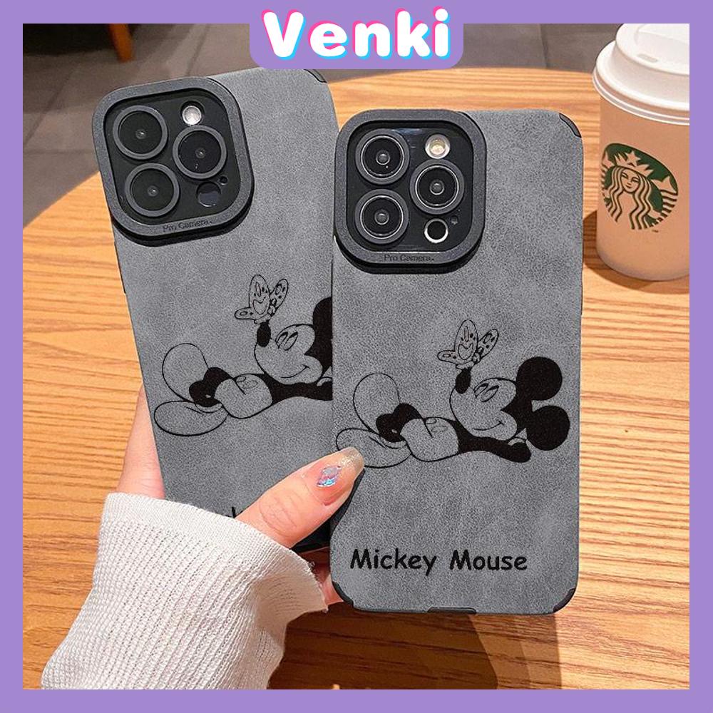 VENKI - Untuk iPhone 11 Case Leather Pupil Suede Case Soft Shockproof Phone Case Camera Simple Cute Cartoon Mouse Kompatibel dengan iPhone 14 13 Pro max 12 Pro max xr xs 7Plus 8Plus