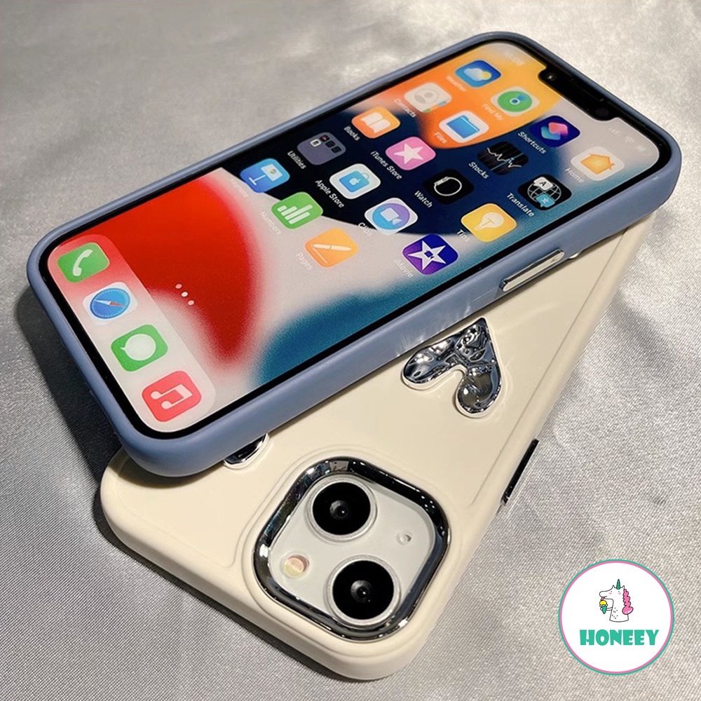 IPHONE Casing Ponsel Cinta Hati Perak Berlapis 3D Mewah Kompatibel Untuk Iphone14 13 12 11 Pro Max XS XR 7Plus 8Plus Lembut Shockproof Shell