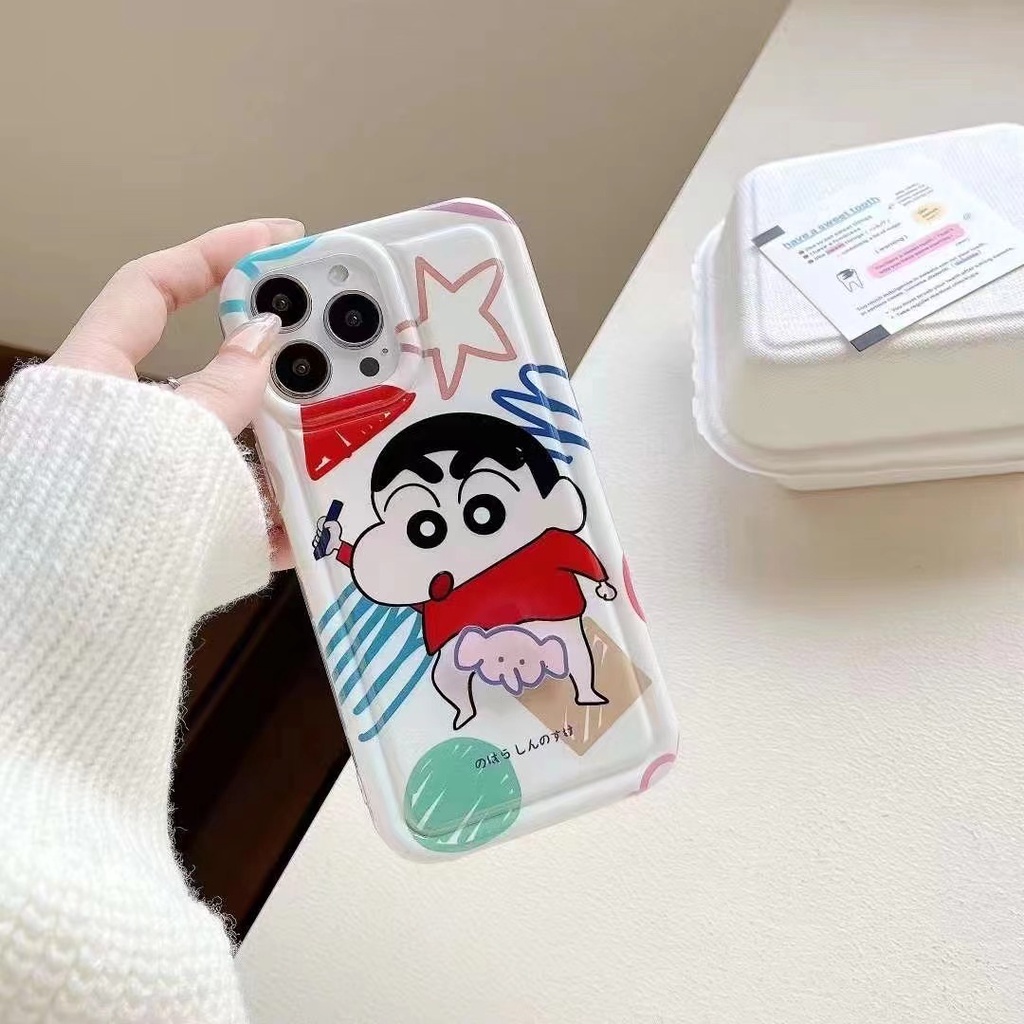 【Rotatable Toy】 So Cute Funny Crayon Shin-chan Airbag Soft Case for IPhone X XR XS Max 11 12 13 14 Pro Max 14 Plus Women Girl Lovely elephant Cartoon Phone Case Anime