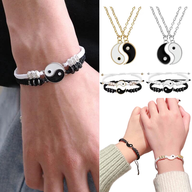 2pcs Gelang Couple Persahabatan Best Friend Bracelets Yin Yang Tai Chi Kalung Gelang Set Perhiasan Untuk Wanita