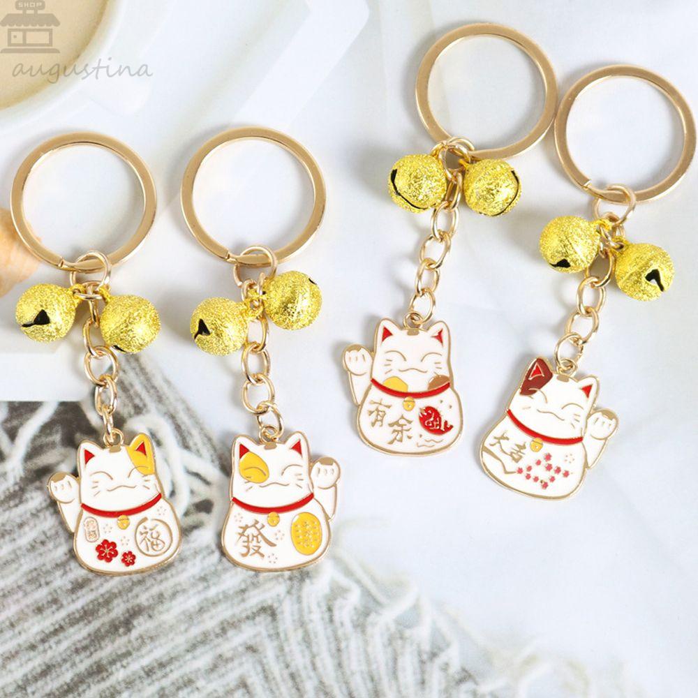 Agustinina Gantungan Kunci Lucky Cat Trendy Elegan Charm Kartun Kunci Pintu Untuk Wanita Pria Liontin Kunci Mobil