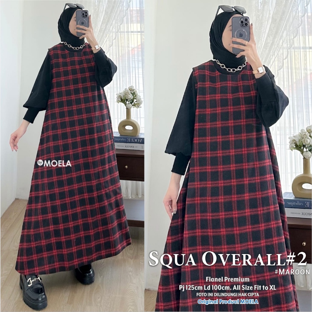 SQUA OVERALL #2 DRESS WANITA FLANEL 4 WARNA ORI MOELA