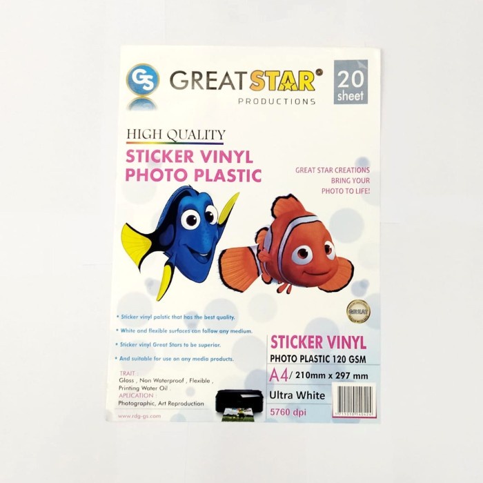 

Kertas Foto Great Star Sticker Vinyl Photo Plastic A4 120gsm 20 Lembar