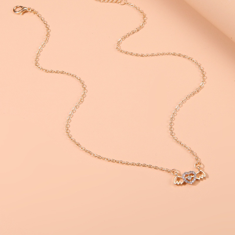 Kalung Sayap Hati Bahan Alloy Zircon Fashion Untuk Wanita