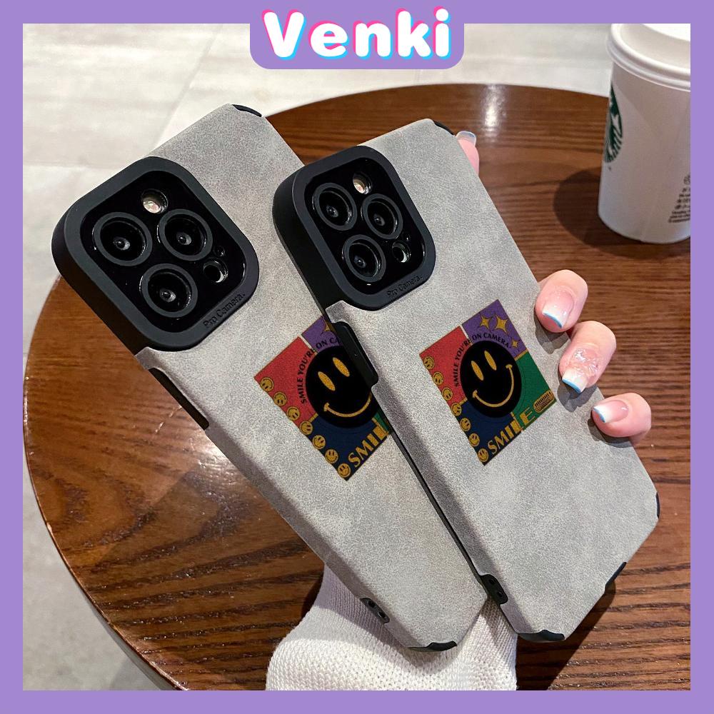 VENKI - Untuk iPhone 11 Case Leather Pupil Suede Case Soft Shockproof Phone Case Camera Simple Black Smile Kompatibel dengan iPhone 14 13 Pro max 12 Pro max xr xs 7Plus 8Plus