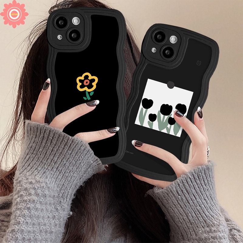 Casing Bunga Tulip Untuk Infinix Hot10 12 11 9 Play Smart4 6 5 Plus Hot8 20 20s 11s 12i 10s 9 10 10Lite 12 Pro Note 12 G96 10 Pro Simple Vintage Flower Wavy Edge Soft Cover