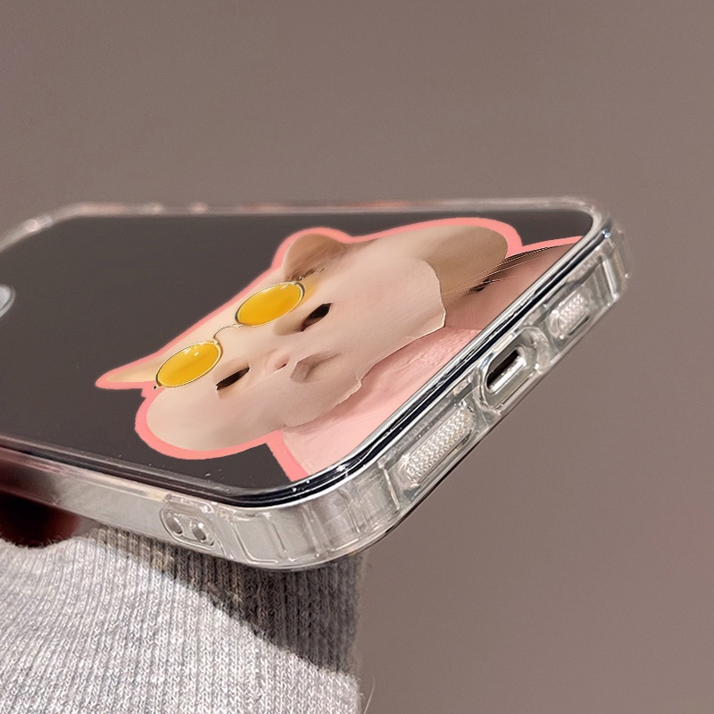 IPHONE Lucu Masker Cat Mirror Phone Case Kompatibel Untuk Iphone11 12 13 14 12Pro 13Pro 14Pro Pro Max XR X XS Max Electroplating Tombol Perlindungan Mirror Cover