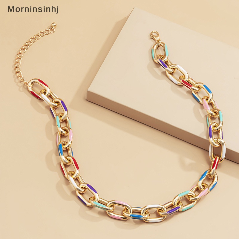 Mornin Warna-Warni Dicat Rantai Aluminium Choker Kalung Wanita Kuba Link Chain Necklace id