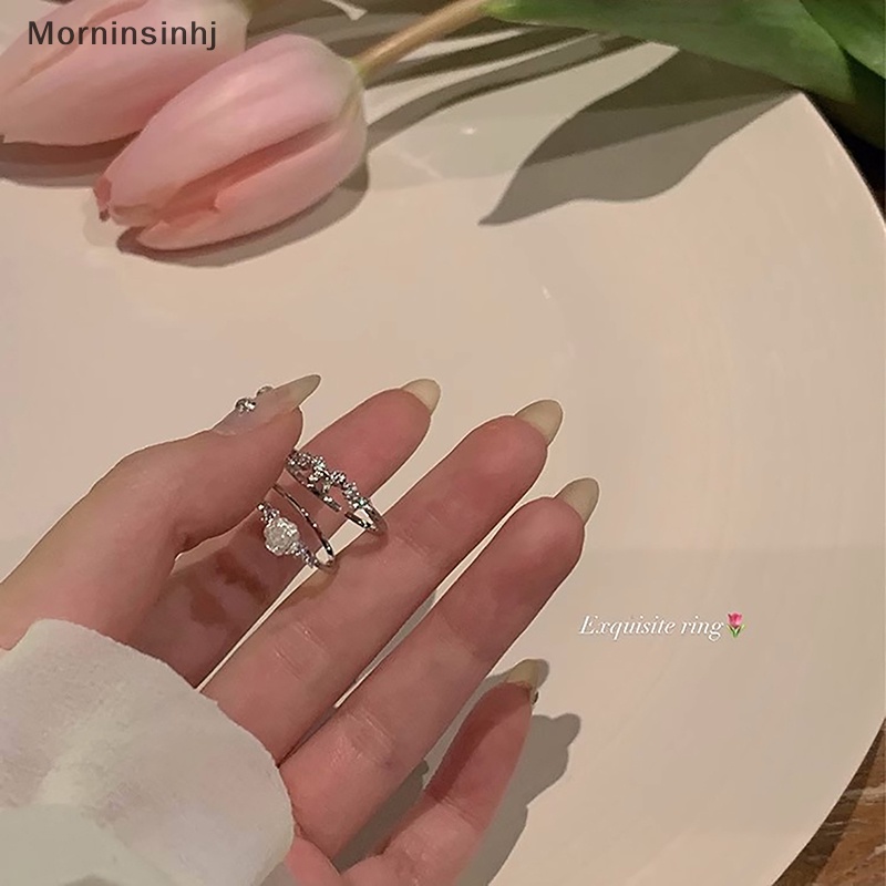 Mornin Cincin Ikatan Simpul Bunga Sederhana Manis Pembukaan Ringan Cincin Jari Telunjuk Dapat Disesuaikan Untuk Wanita Perhiasan Warna Silver Zirkon Mengkilap id