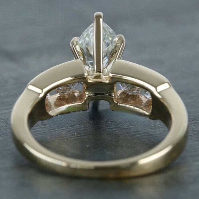 Cincin Kawin Marquise Cubic Zirconia Warna Emas Perhiasan Cinta Abadi Untuk Wanita New Arrival Fashion Jari Aksesoris