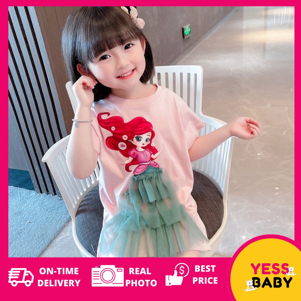 YESSBABY - PRINCESS DRESS EBV 1-9tahun Baju anak perempuan Gaun jala anak perempuan baru/Gaun kasual lengan pendek anak perempuan/Dress anak perempuan cewek/rok anak/gaun anak/kado anak perempuan ulang tahun