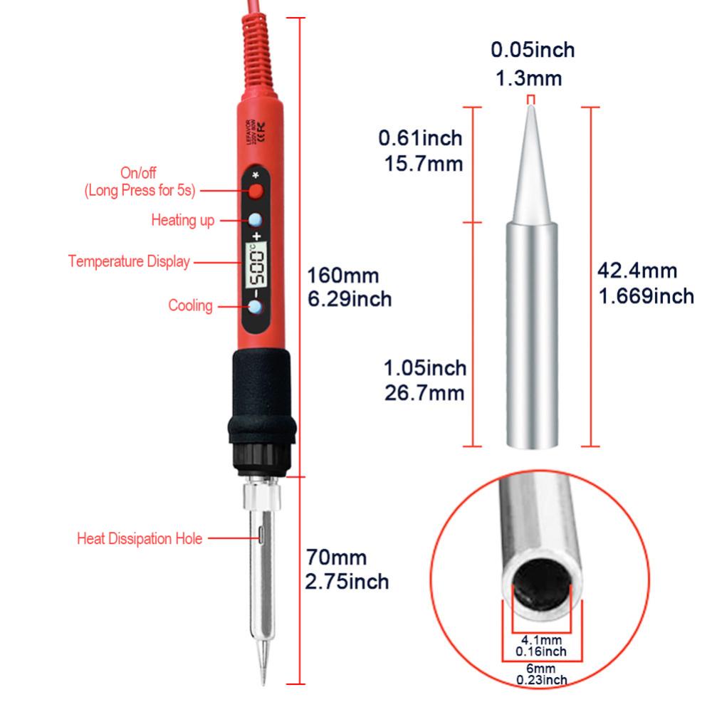 C5goon Adjustable Temperature 80W Digital Soldering Iron Pemanasan Internal Alat Perbaikan Las Elektronik Rumah Tangga Dan Braket Kawat Timah Set A5Z7