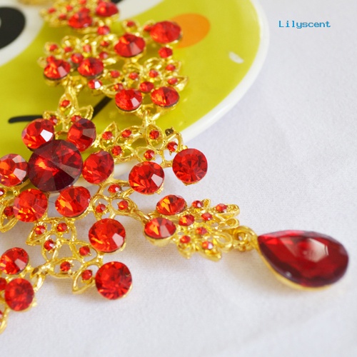 [LS]Bridal Pesta Pernikahan Merah Warna Emas Paduan Liontin Kalung Anting Set