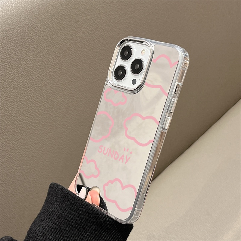 IPHONE Sunday Cloud Mirror Phone Case Kompatibel Untuk Iphone11 12 13 14 12Pro 13Pro 14Pro Pro Max XR X XS Max Electroplating Tombol Perlindungan Mirror Cover