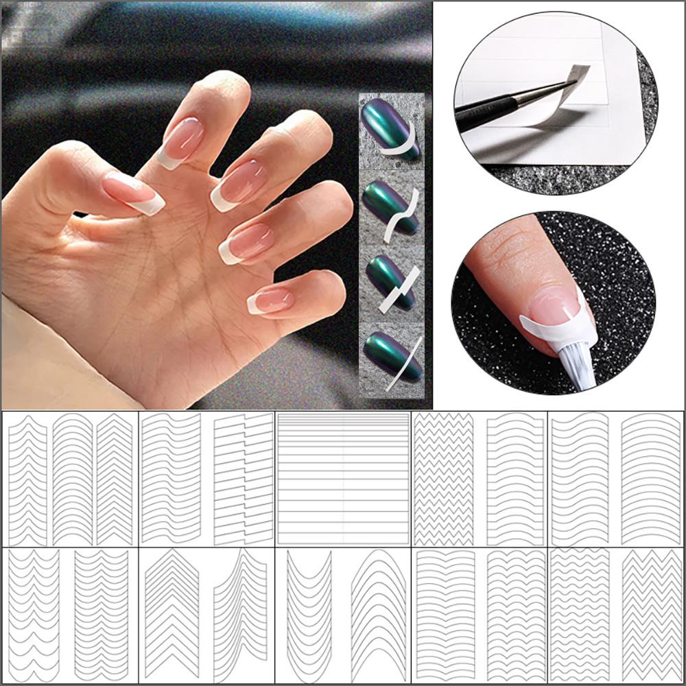 AUGUSTINA Agustina Nail Art Stensil DIY Panduan Stiker Garis Keripik French Manicure