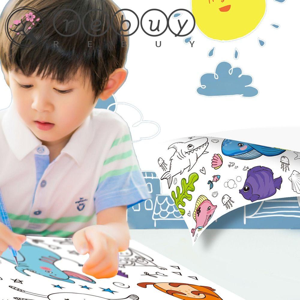 REBUY Rebuy Gambar Anak Geser Tk Artis Kecil Mewarnai Mainan Menggambar Stiker Seni Stiker Dinding Kertas Cat Air Diy Painting Toys Color Filling Paper Scroll