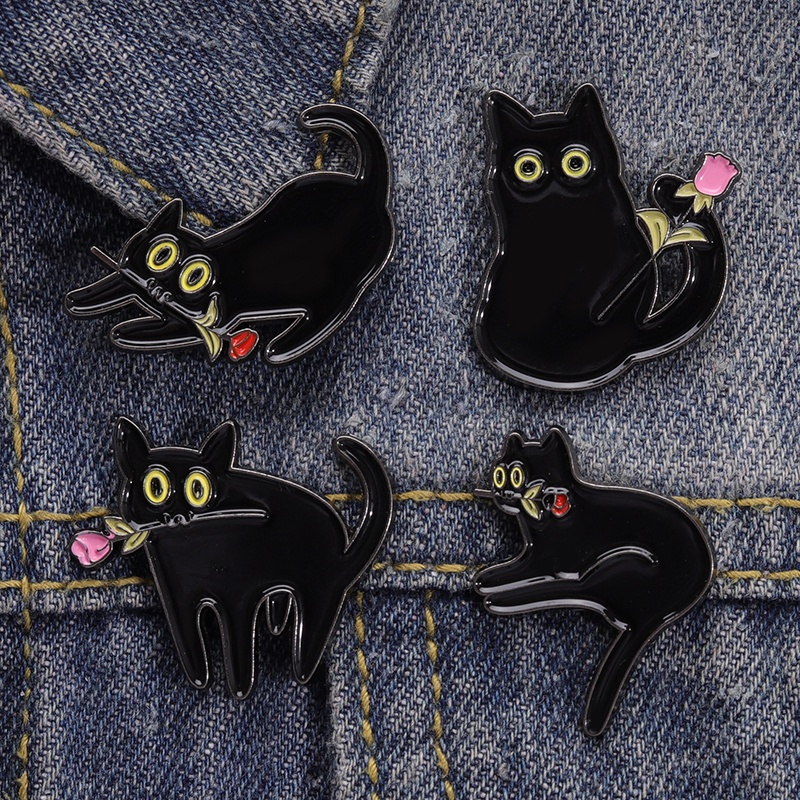 2-7pcs/set Hitam Lucu Kucing Enamel Bros Lucu Tanaman Kucing Enamel Pin Ransel Lencana Hadiah Untuk Teman