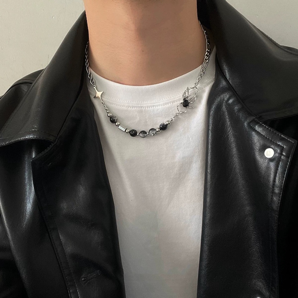 Es Split Manik Jahitan Spider Pria Kalung Hip-Hop Pria Keren Kalung,kalung titanium pria