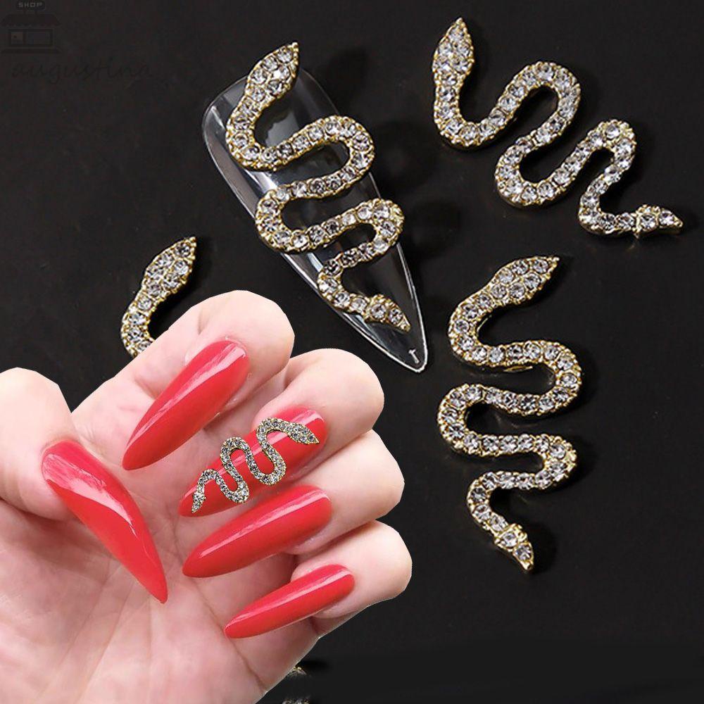 AUGUSTINA Agustin 3D Stiker Kuku Ular Mode Retro Manicure Aksesoris Kristal Logam Berlian Imitasi Dekorasi Nail Art