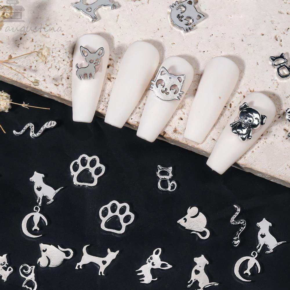 AUGUSTINA Agustina Hewan Dekorasi Kuku Wanita Anjing Kucing Manicure Aksesoris Hollow Logam Alloy Hewan Metal Nail Art Drills