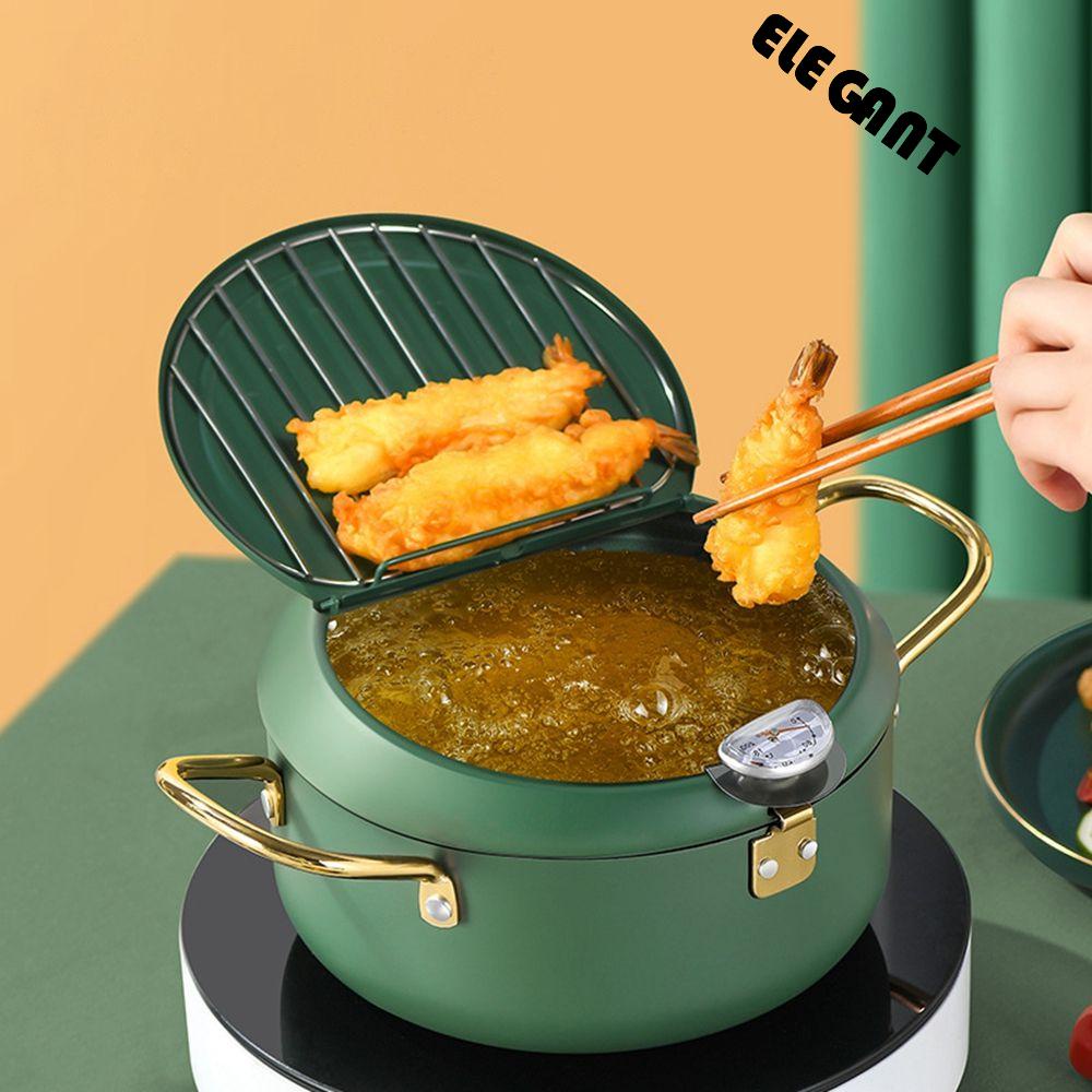 【 ELEGANT 】 Deep Frying Pot Rumah Tangga Mudah Dibersihkan Dengan Tutup Dapur Baja Karbon Untuk Ayam French Fries Deep Fryer