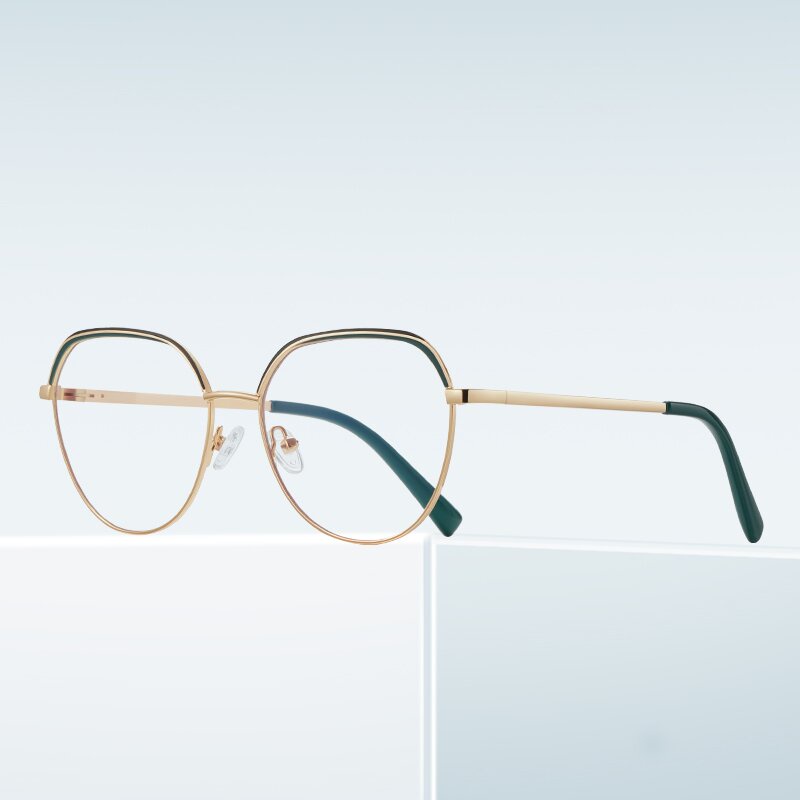 (YUZHU) Fashion Sederhana Two Tone Kacamata Anti Cahaya Biru Kepribadian Logam Desain Asli Eyeglasses