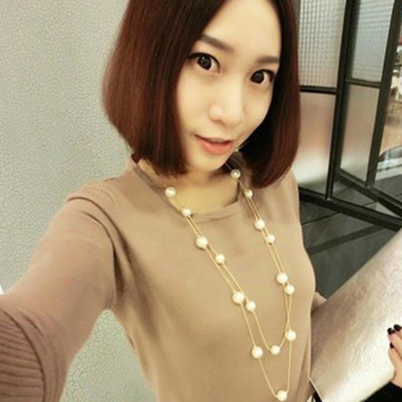 Double Layer Mutiara Perhiasan Simulasi Kalung Panjang Wanita Klasik Manik-Manik Rantai Kalung &amp; Liontin Hadiah Yang Baik