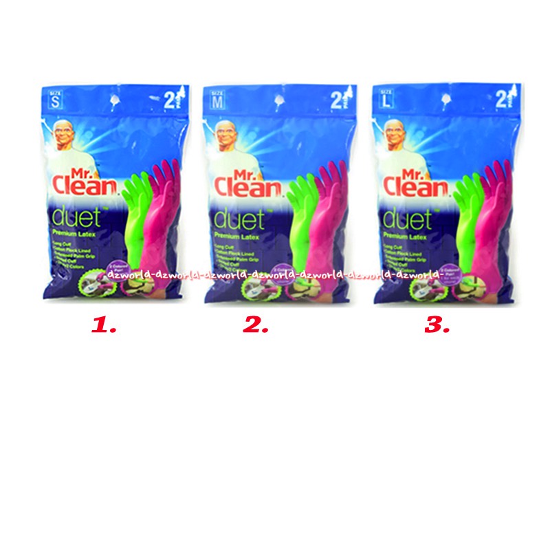 Mr Clean Duet Premium Latex Glove 2Pasang Sarung Tangan Warna Warni Hijau Pink Latek Mrclean Color