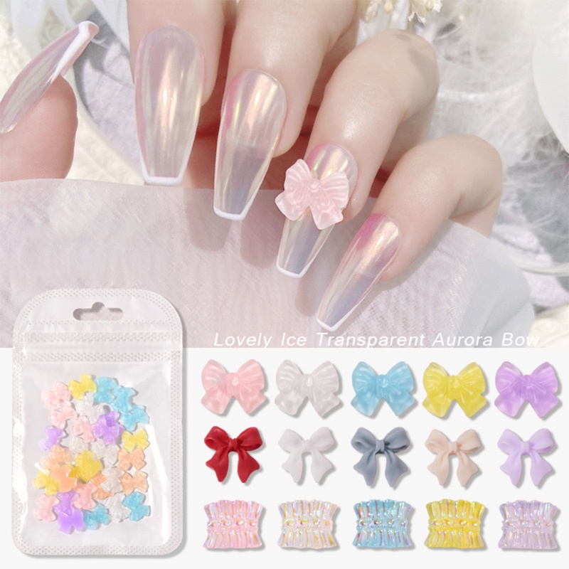 30pcs/pack Resin Nail Art Dekorasi 3D Panjang Pita Ikatan Simpul Ornamen Paku Pesona Perhiasan Desain Super Peri DIY Aksesoris