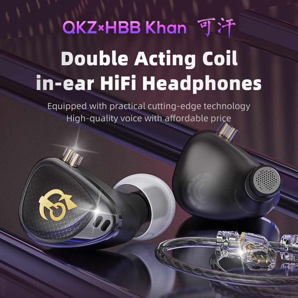QKZ x HBB Khan 2 DD Earphone HiFi Driver Monitor In-Ear IEM WITH MIC