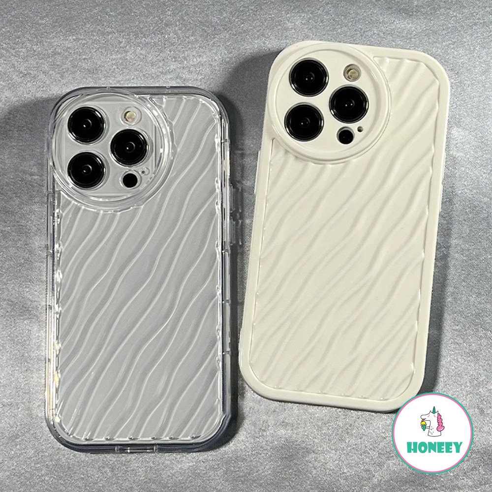 Casing Ponsel 3D Simple Beige Water Ripple Kompatibel Untuk Iphone14 13 12 11 Pro Max X XR XSMAX Case iPhone 11 7 8 SE 14plus Shockproof Back Cover