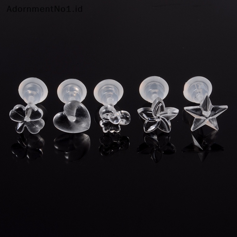 [AdornmentNo1] 5pasang kuku tulang telinga transparan Invisible akrilik bintang hati bunga anting Cartilage Earring Spiral Stud Earring