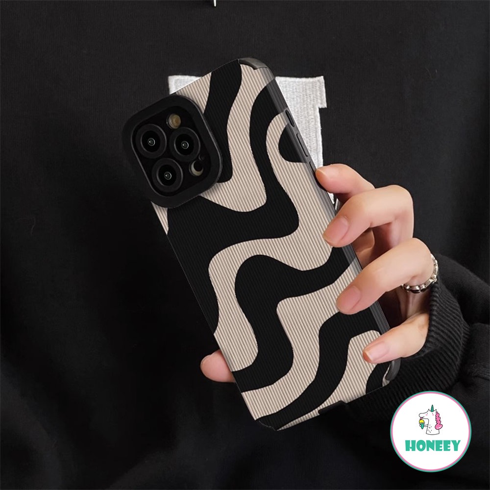 Black White Wave Pattern Phone Case For iPhone 14 11 12 13 Pro Max 14Plus 7 8 Plus X XS Max XR Shockproof Soft TPU Back Cover