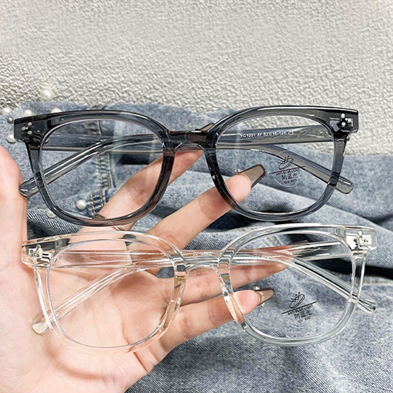 (YUZHU) Korea Fashion Persegi Transparan Warna Kacamata INS Gaya Beras Kuku Anti Cahaya Biru Eyeglasses Unisex