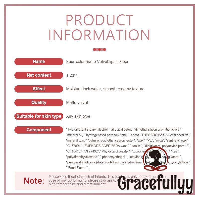 [COD]CAPPUVINI Lipstik 4in1 Matte Velvet Lip Gloss 4 Warna Waterproof Long Lasting-GY