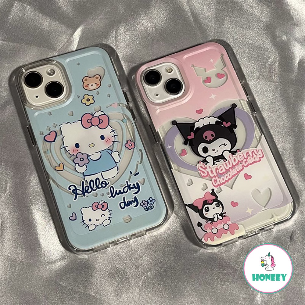 Fashion Berongga Keluar Cinta Hellokitty Kulomi Phone Case Kompatibel Untuk Iphone14 13 12 Pro Max Case iPhone 11xr XS 7 8Plus Bening Lembut TPU Penutup Belakang