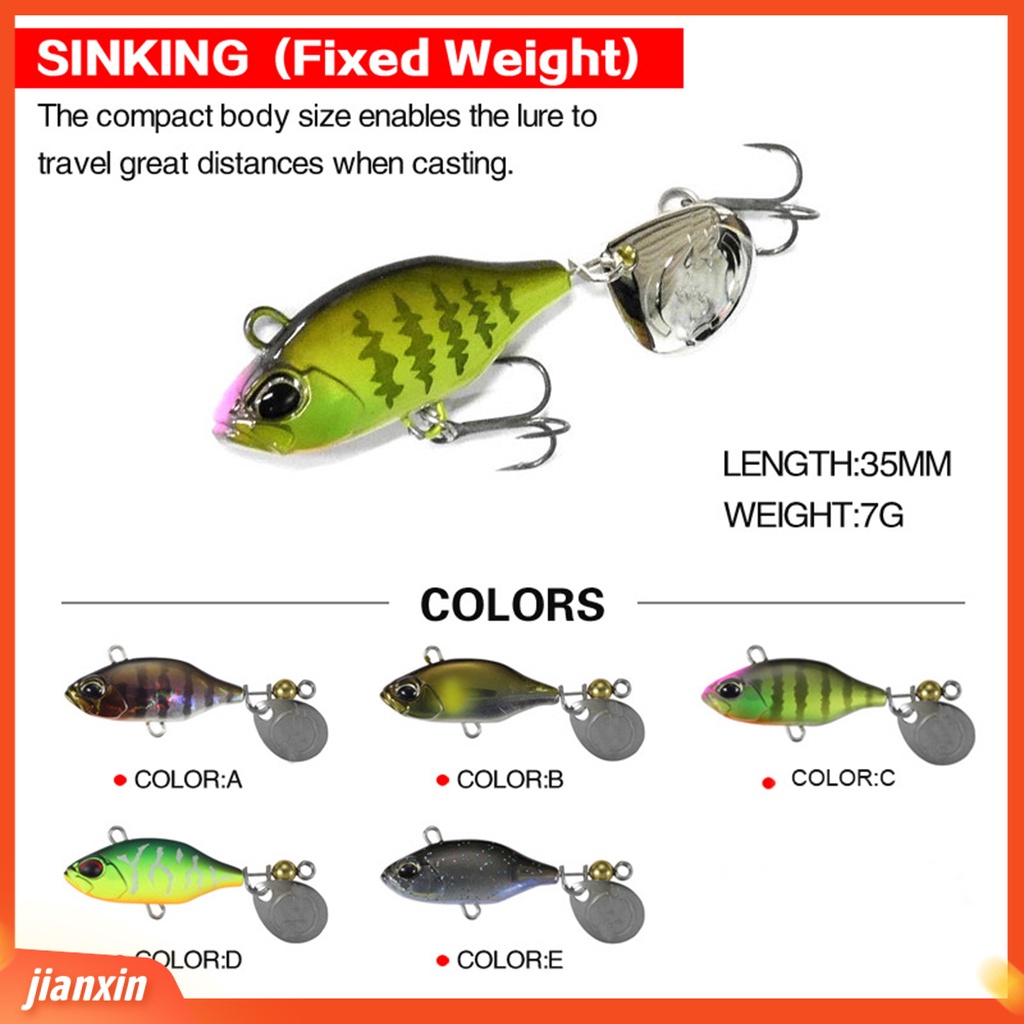 (In Stock) 35mm/7g Tenggelam Bionic Umpan Berduri Logam Treble Hook VIB Umpan Memancing Aksesori