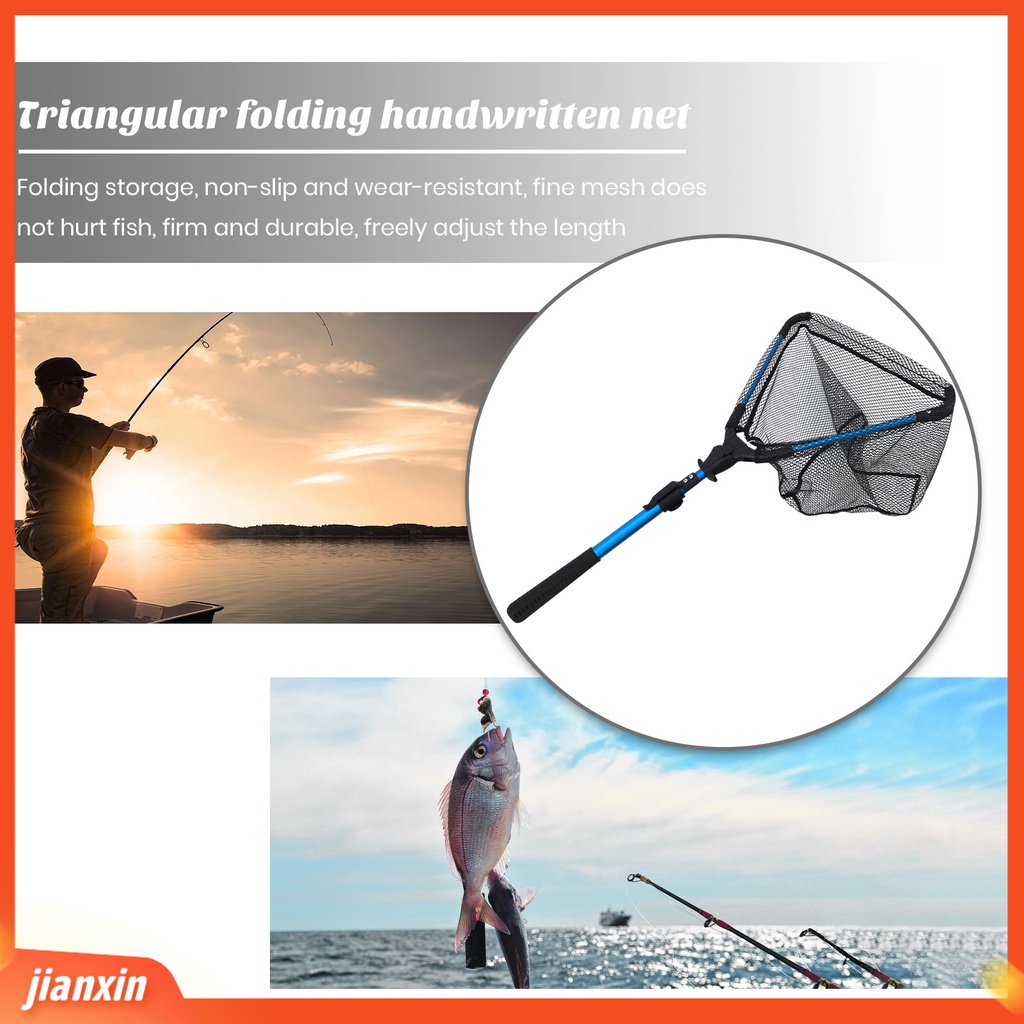 (In Stock) Jaring Ikan Lipat Anti-slip Teleskopik Gagang Aluminium Jaring Halus Profesional Angling Segitiga Ditarik Ikan Arahan Net Penangkap Perlengkapan Memancing